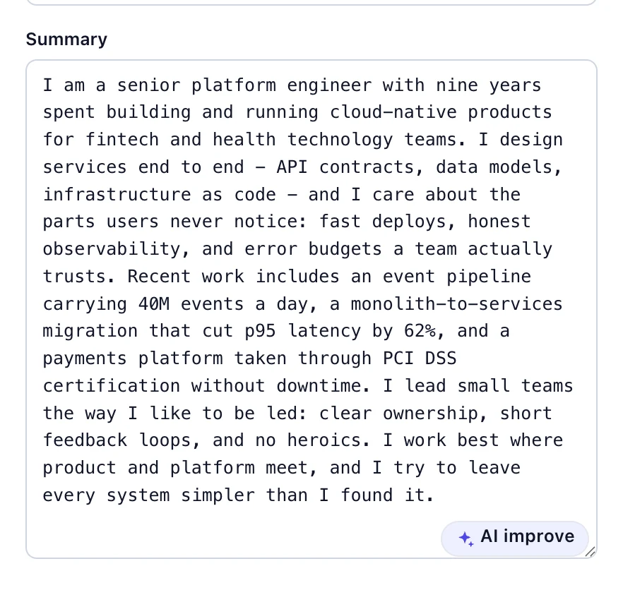 The AI improve button on a summary field